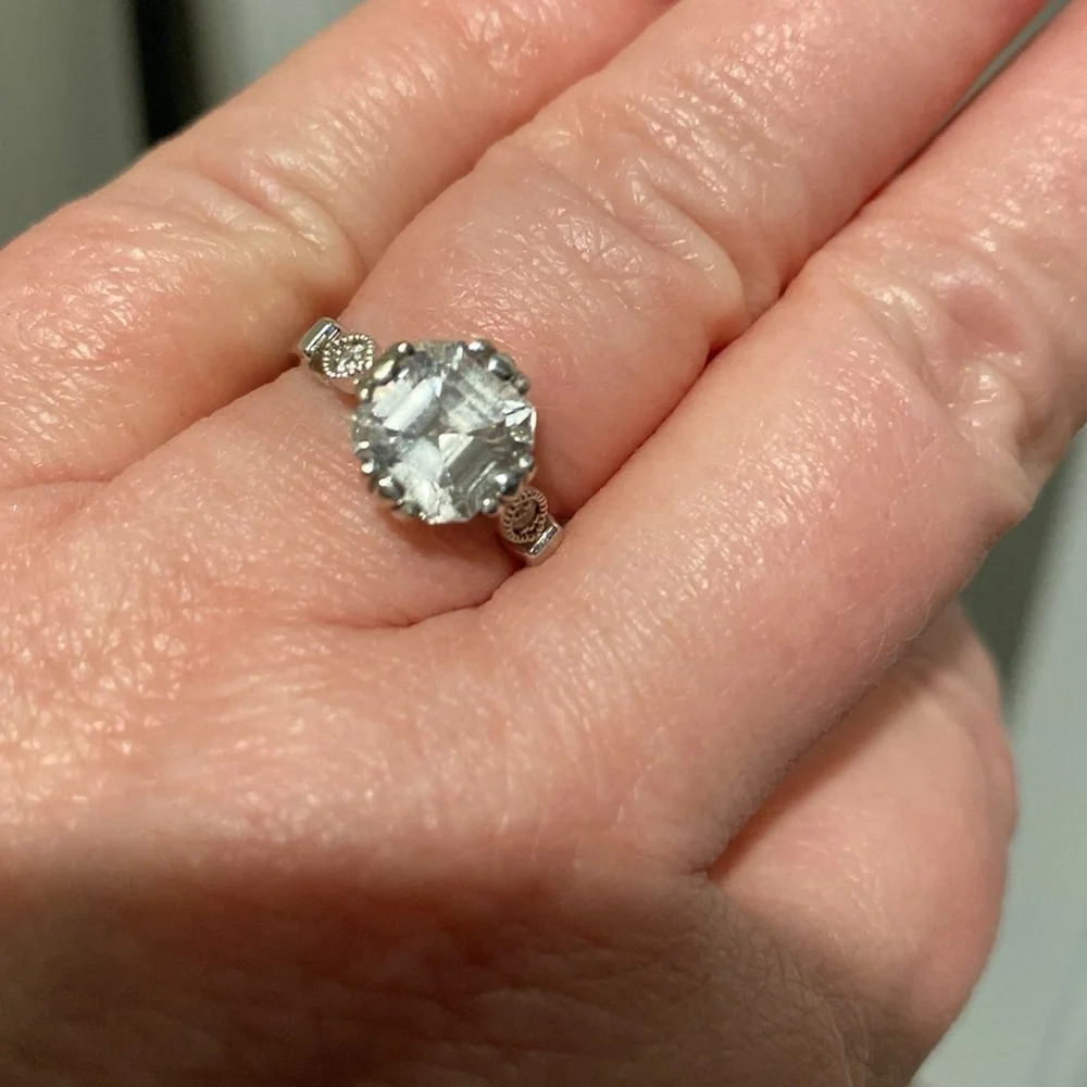 White gold white sapphire ring